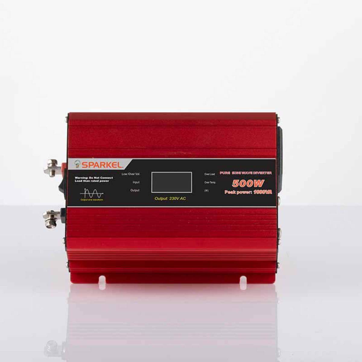 Solar Compact Car Inverter - 12V DC to 230V AC Pure Sine Wave - Output 500W