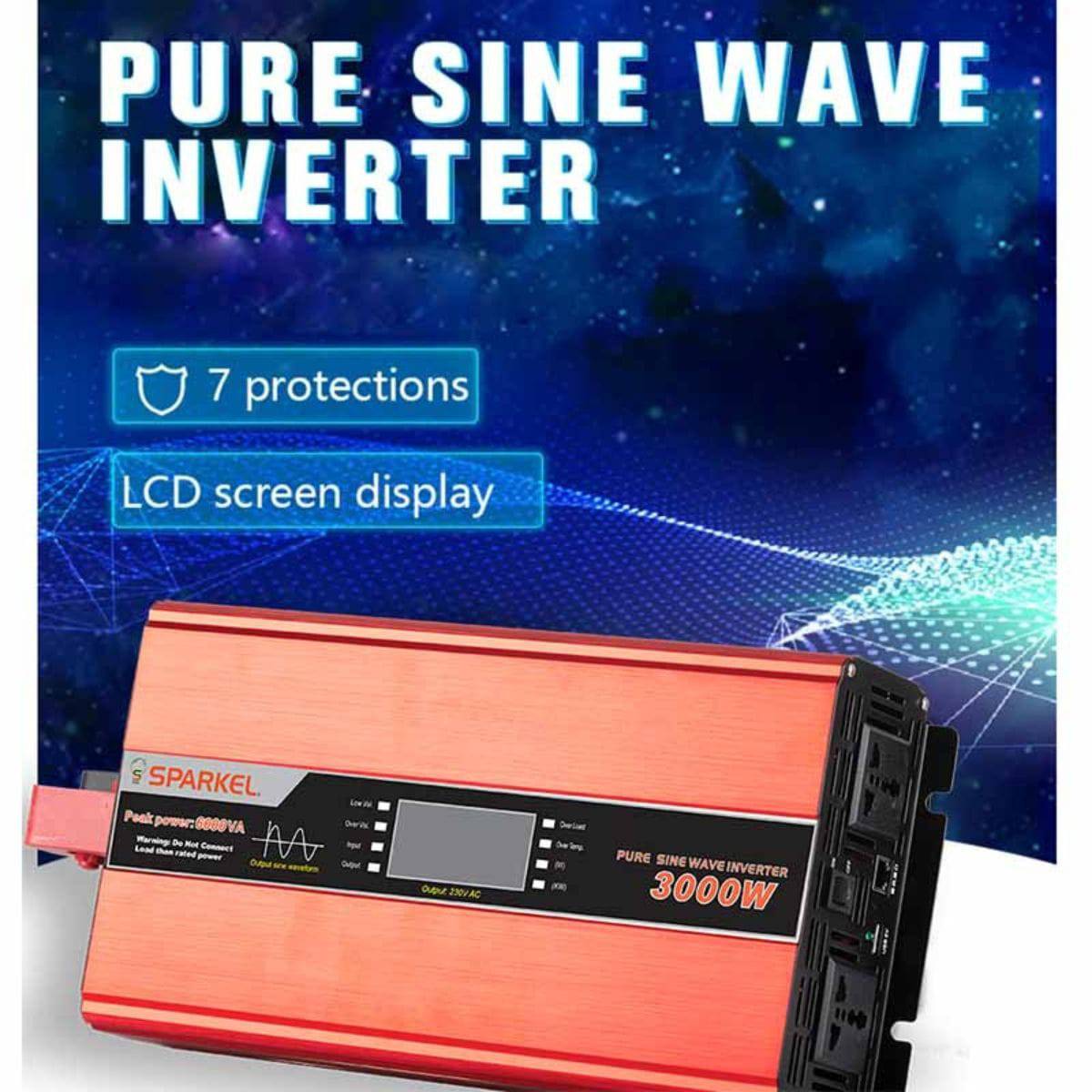 Solar Compact Car Inverter - 24V DC to 230V AC Pure Sine Wave - Output 3000W - OutdoorTravelGear.com