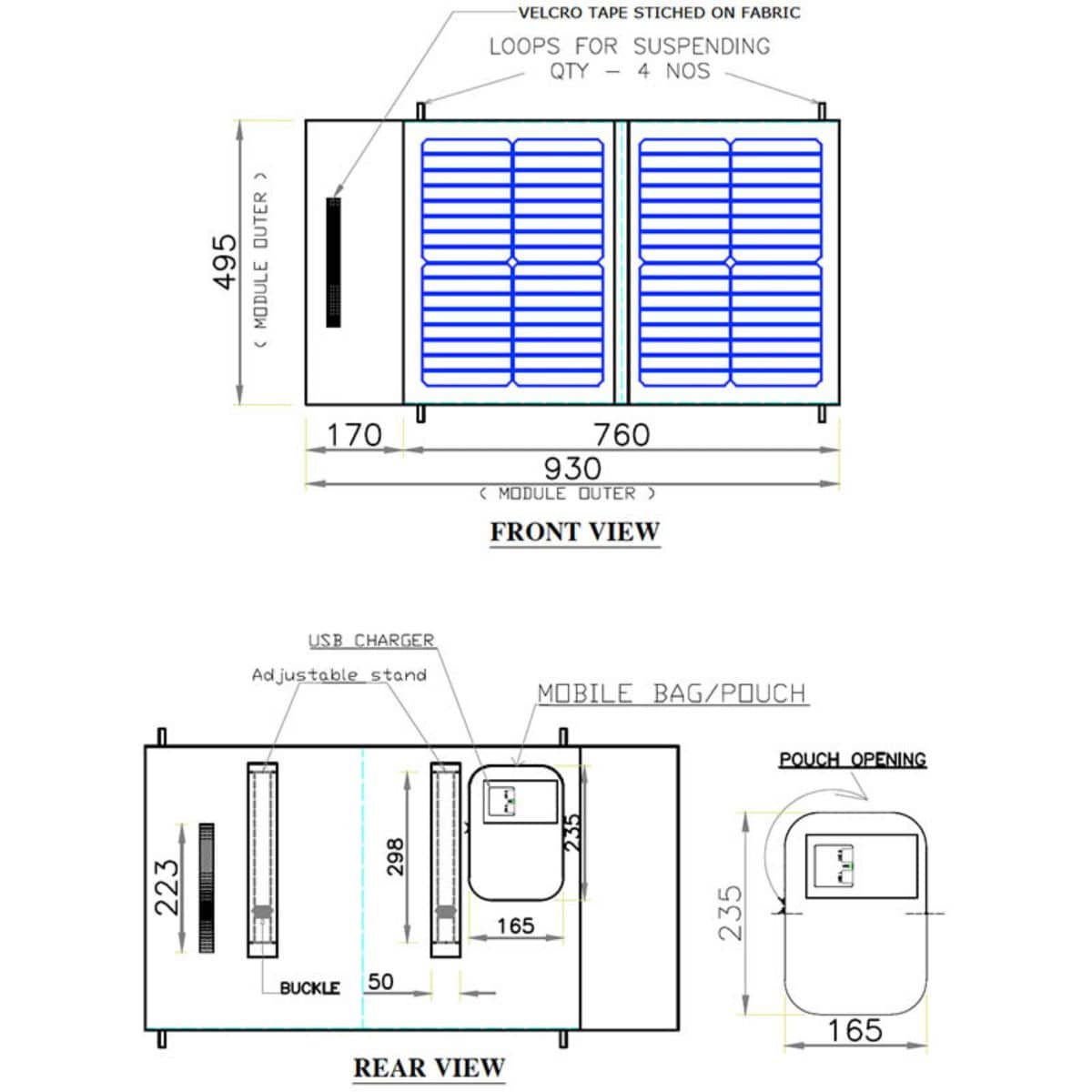 Foldable Solar Panel - 2 Folds with Stand - 12V 50W