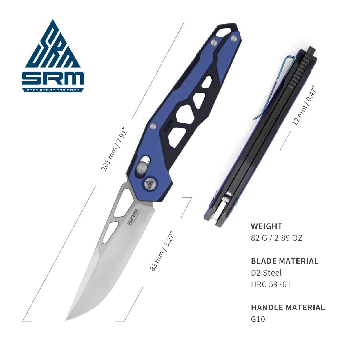 Mecha Pocket Folding Knife 9225-GI - Blue - OutdoorTravelGear.com