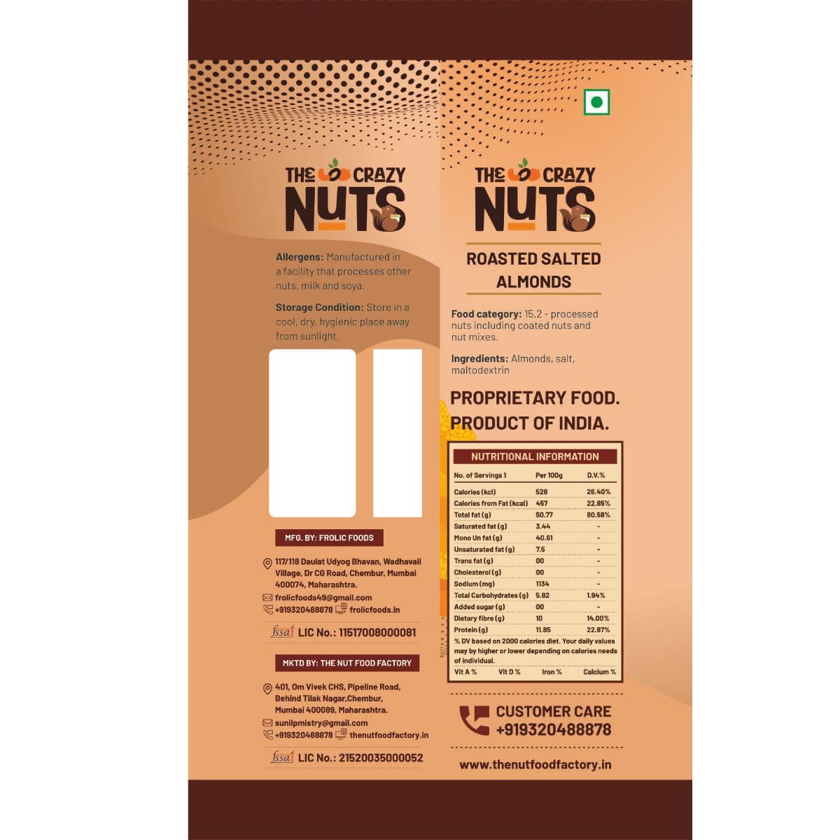 The Crazy Nuts - Almonds - Roasted & Salted - 15 grams - Pack of 10 - OutdoorTravelGear.com