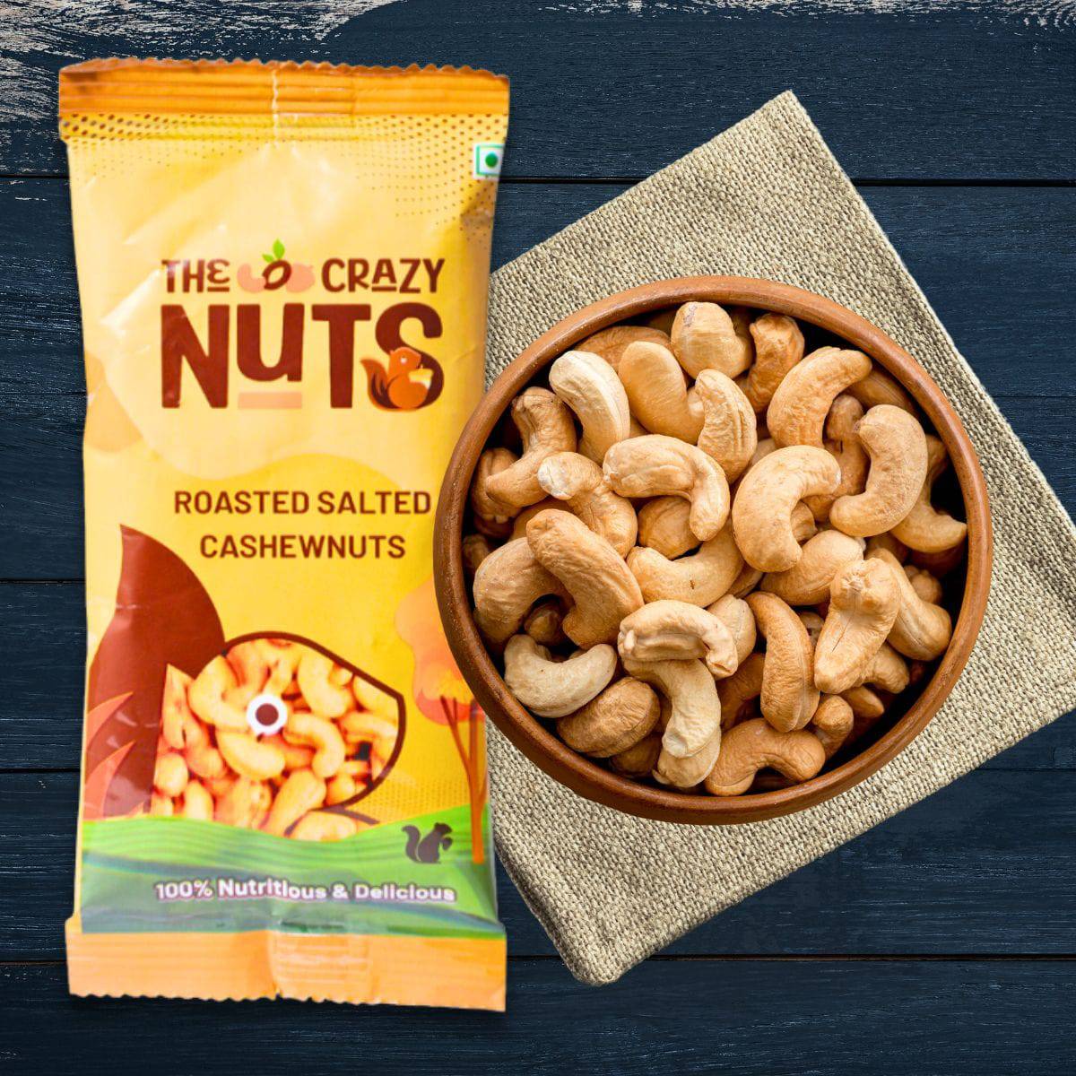 The Crazy Nuts - Cashewnuts - Roasted & Salted - 15 grams - Pack of 10 - OutdoorTravelGear.com