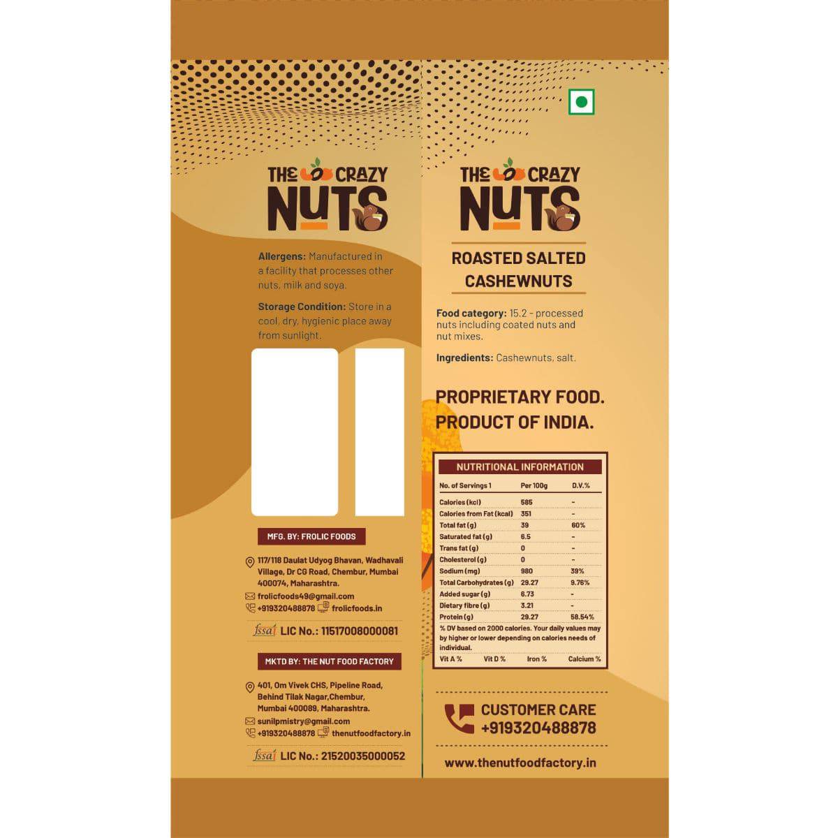 The Crazy Nuts - Cashewnuts - Roasted & Salted - 15 grams - Pack of 10 - OutdoorTravelGear.com