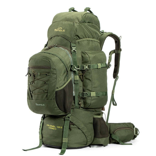 Colonel Pro Metal Frame Rucksack + Detachable Bag & Rain Cover - 105 Litres - Army Green - OutdoorTravelGear.com