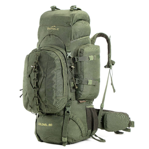 Colonel Series Rucksack + Detachable Day Pack & Rain Cover - 80 Litres- Army Green - OutdoorTravelGear.com