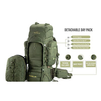 Colonel Series Rucksack + Detachable Day Pack & Rain Cover - 80 Litres  - Black - OutdoorTravelGear.com