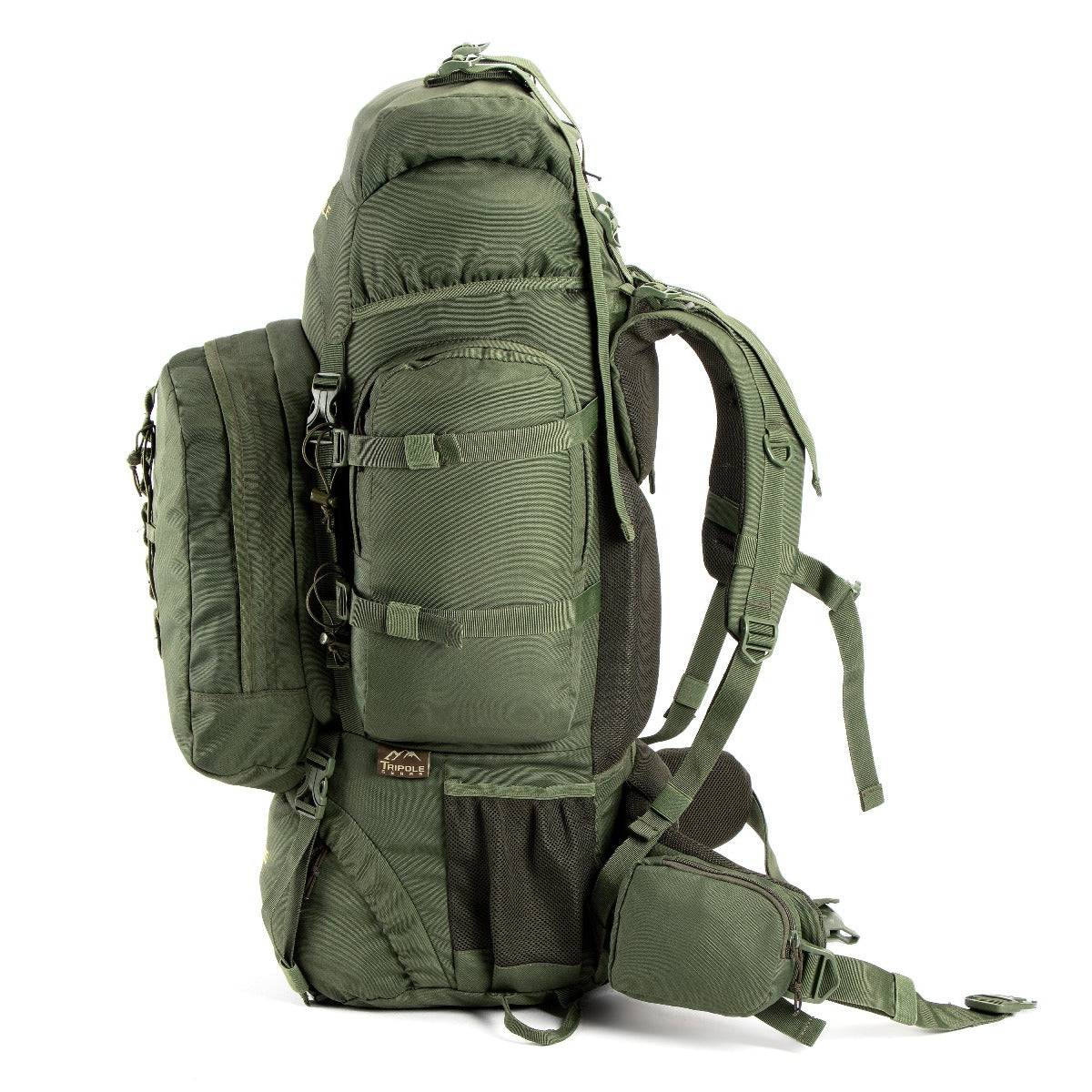 Colonel Series Rucksack + Detachable Day Pack & Rain Cover - 95 Litres - Army Green - OutdoorTravelGear.com