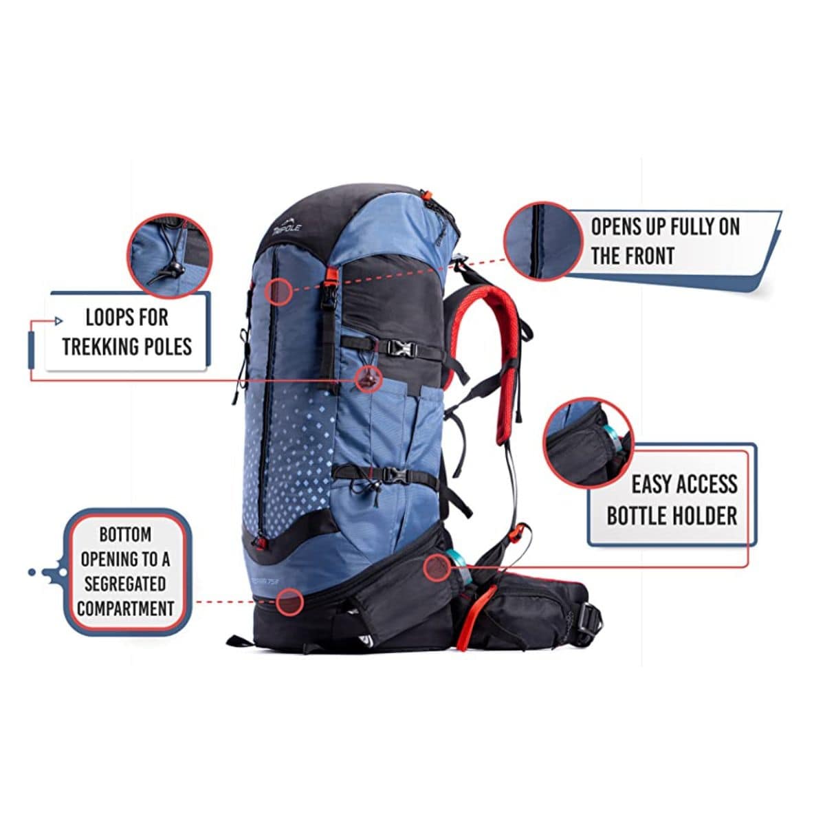 Terra Metal Frame Backpacking and Trekking Rucksack with Rain Cover - Blue - 50 Litres - OutdoorTravelGear.com