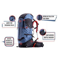 Terra Metal Frame Backpacking and Trekking Rucksack with Rain Cover - Blue - 50 Litres - OutdoorTravelGear.com