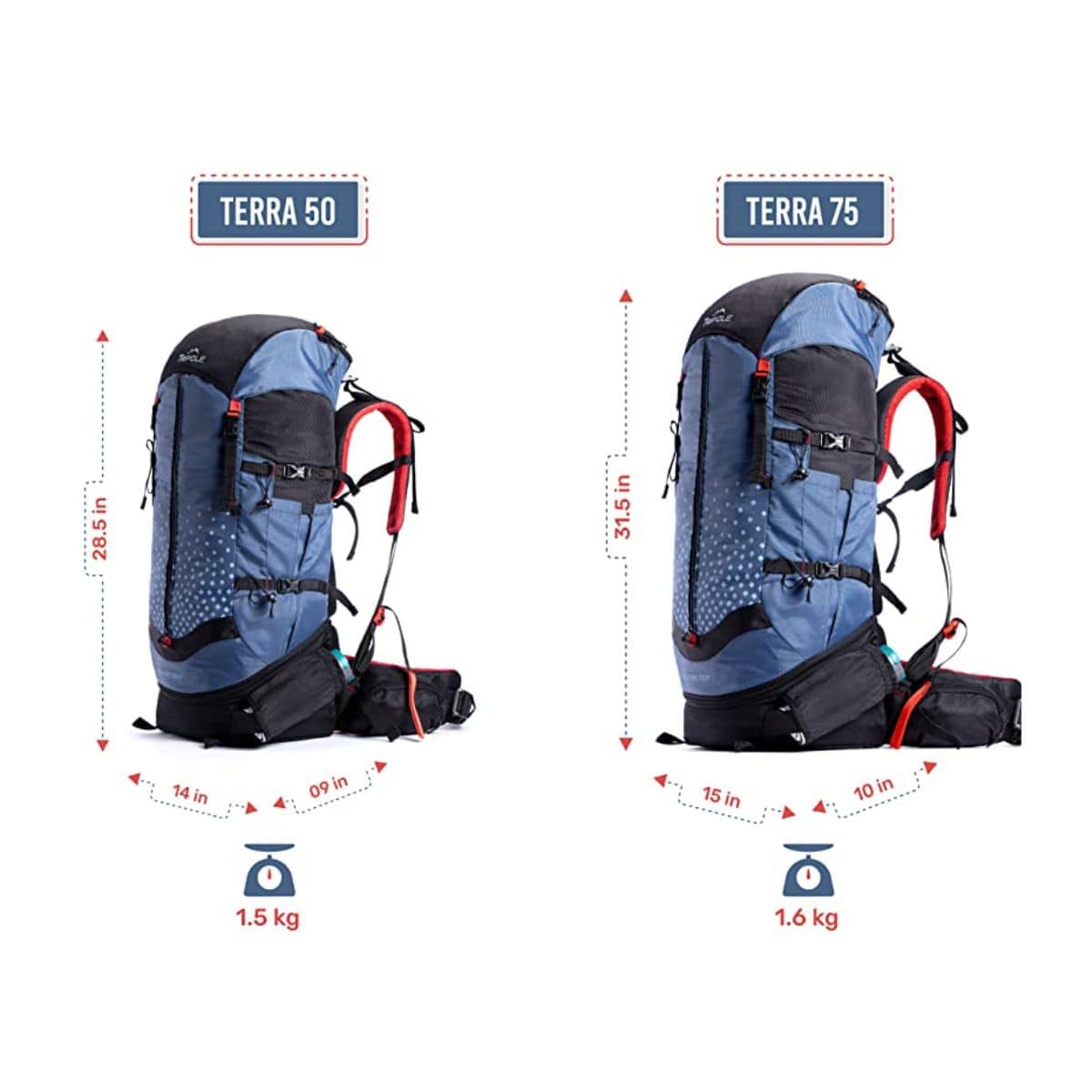 Terra Metal Frame Backpacking and Trekking Rucksack with Rain Cover - Blue - 50 Litres - OutdoorTravelGear.com