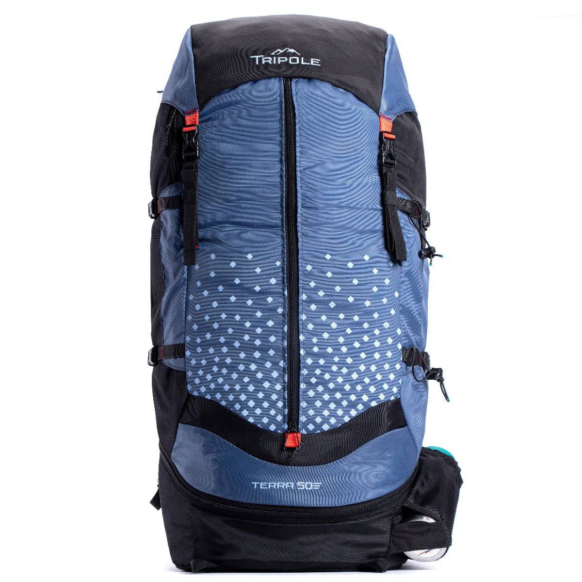 Terra Metal Frame Backpacking and Trekking Rucksack with Rain Cover - Blue - 50 Litres - OutdoorTravelGear.com