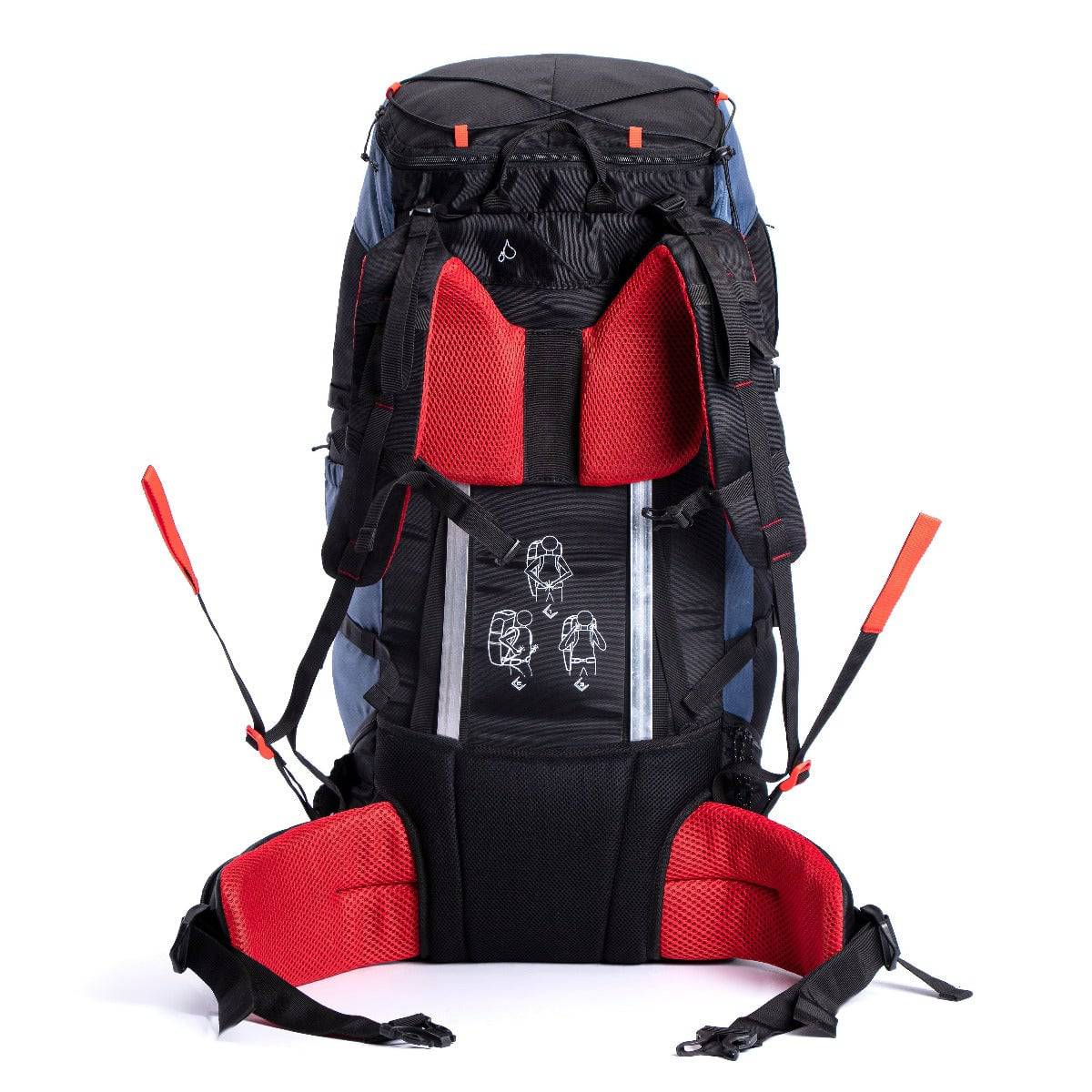 Terra Metal Frame Backpacking and Trekking Rucksack with Rain Cover - Blue - 50 Litres - OutdoorTravelGear.com