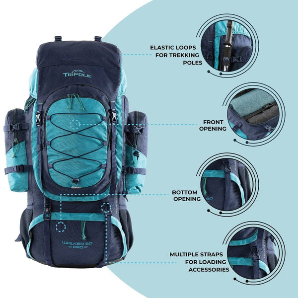 Walker Pro Trekking and Hiking Rucksack - 60 Litre - Blue - OutdoorTravelGear.com