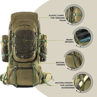 Walker Pro Trekking and Hiking Rucksack - 60 Litre - Olive Green - OutdoorTravelGear.com