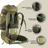 Walker Pro Trekking and Hiking Rucksack - 60 Litre - Olive Green - OutdoorTravelGear.com