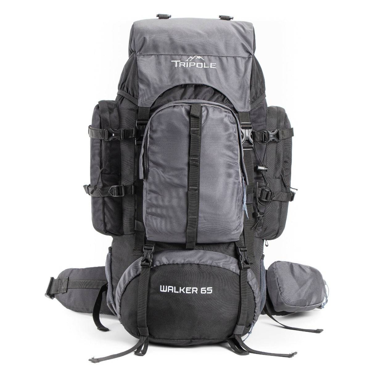 Walker Trekking and Backpacking Rucksack - 65 Litre - Black & Grey - OutdoorTravelGear.com