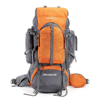 Walker Trekking and Backpacking Rucksack - 65 Litre - Grey & Orange - OutdoorTravelGear.com