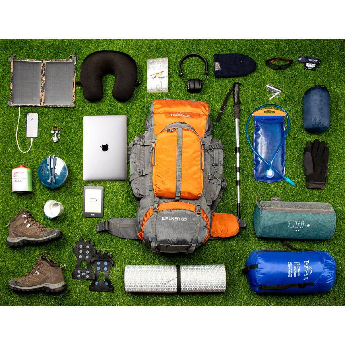 Walker Trekking and Backpacking Rucksack - 65 Litre - Grey & Sea Green - OutdoorTravelGear.com