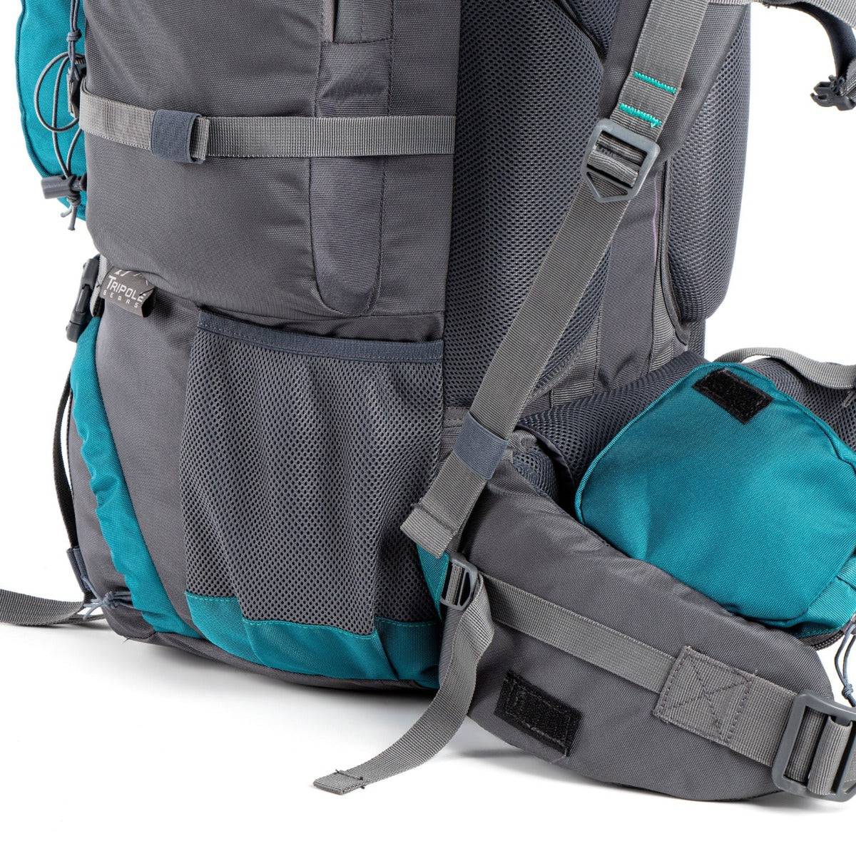 Walker Trekking and Backpacking Rucksack - 65 Litre - Grey & Sea Green - OutdoorTravelGear.com