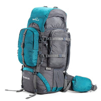 Walker Trekking and Backpacking Rucksack - 65 Litre - Grey & Sea Green - OutdoorTravelGear.com