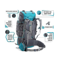 Walker Trekking and Backpacking Rucksack - 65 Litre - Grey & Sea Green - OutdoorTravelGear.com