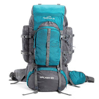 Walker Trekking and Backpacking Rucksack - 65 Litre - Grey & Sea Green - OutdoorTravelGear.com