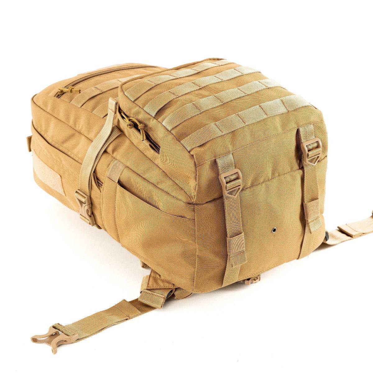 Captain Tactical Backpack with MOLLE Webbing and Carabiner -  25 Litres - Khaki - OutdoorTravelGear.com