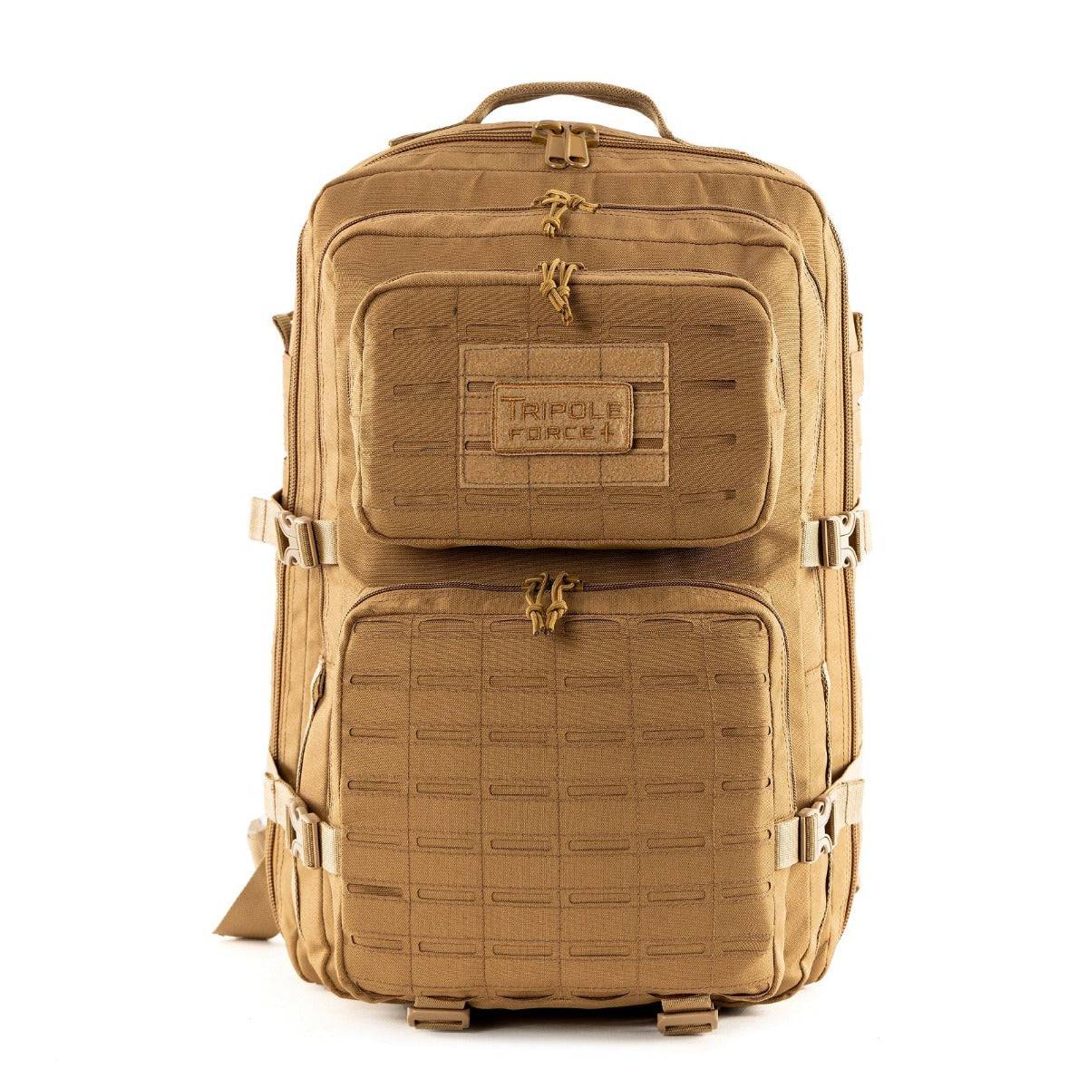 Force Plus Tactical Army Backpack with Laser-cut MOLLE - 50 Litres - Khaki - OutdoorTravelGear.com