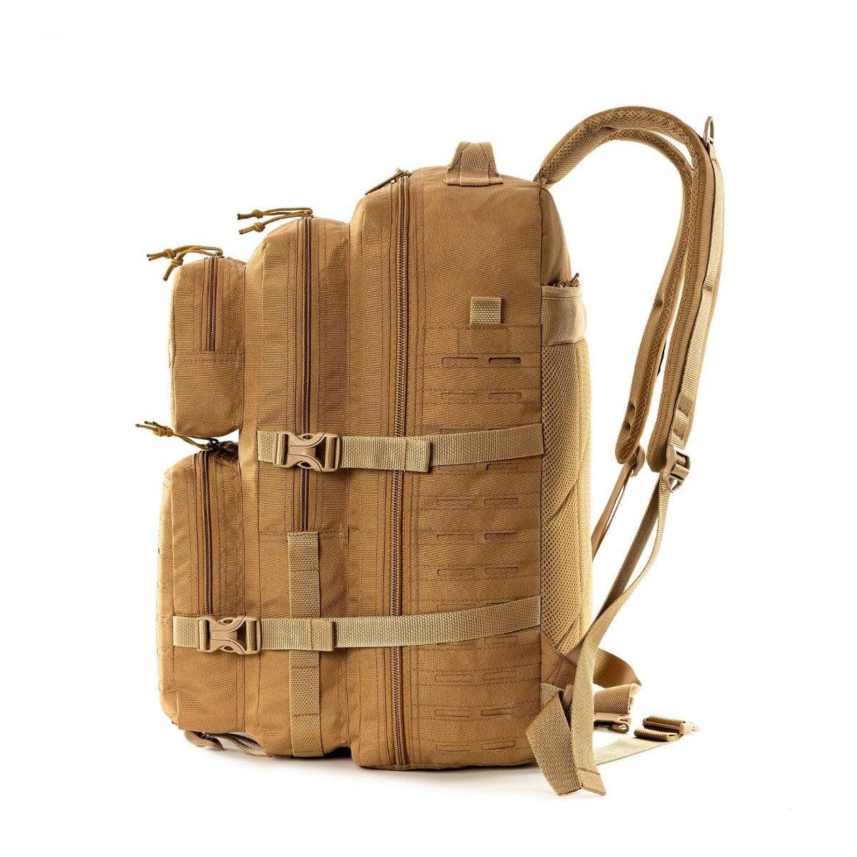 Force Plus Tactical Army Backpack with Laser-cut MOLLE - 50 Litres - Khaki - OutdoorTravelGear.com