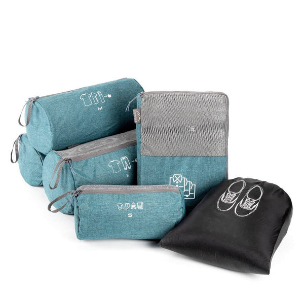 Organizer Packs - Cylindrical & Rectangle Shaped - Set of 6 - Sea Green - OutdoorTravelGear.com