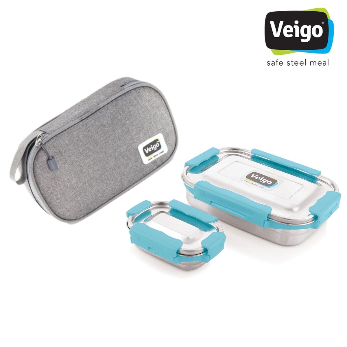 Adventure Ready MaxoSteel Camping Tiffin Box with Insulated Pouch - Jumbo (950ml + 200ml) - Aqua Blue