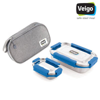 Adventure Ready MaxoSteel Camping Tiffin Box with Insulated Pouch - Jumbo (950ml + 200ml) - Dark Blue - OutdoorTravelGear.com