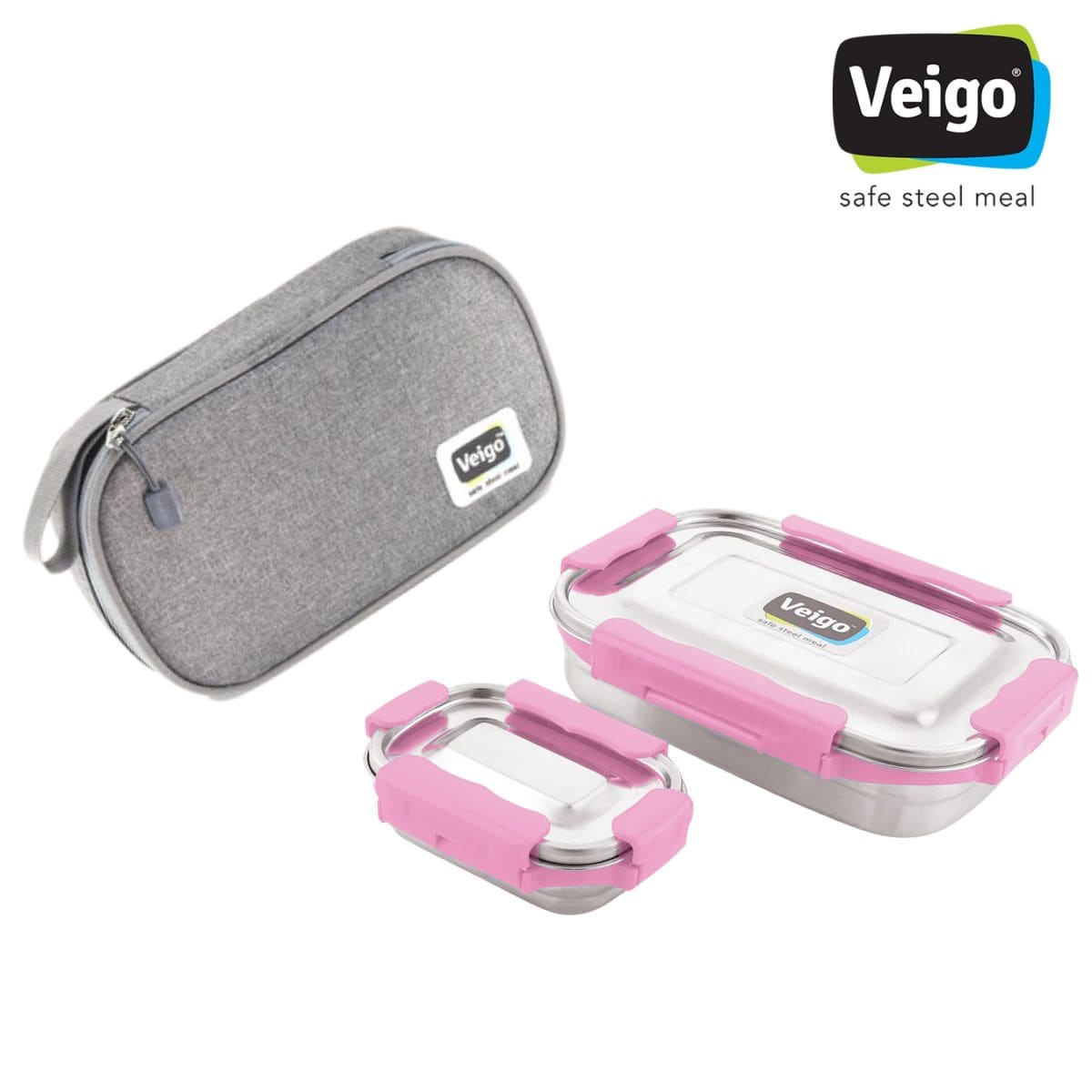 Adventure Ready MaxoSteel Camping Tiffin Box with Insulated Pouch - Jumbo (950ml + 200ml) - Pink