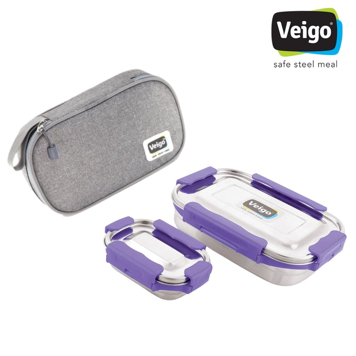 Adventure Ready MaxoSteel Camping Tiffin Box with Insulated Pouch - Jumbo (950ml + 200ml) - Violet - OutdoorTravelGear.com