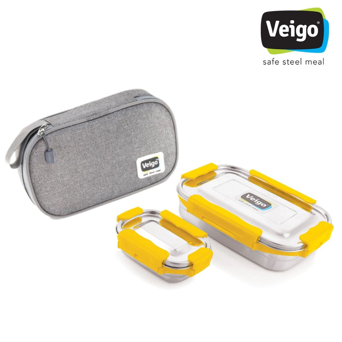 Adventure Ready MaxoSteel Camping Tiffin Box with Insulated Pouch - Jumbo (950ml + 200ml) - Yellow - OutdoorTravelGear.com